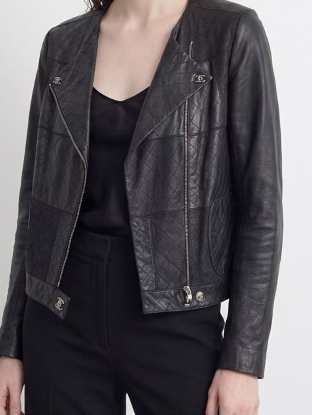 Chanel Black Quilted Leather Moto Jacket - Women's